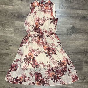 Soieblu Dusty rose floral sleeveless dress with tie